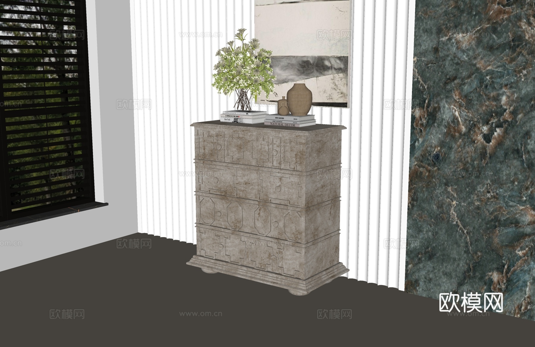 现代中古边柜 法式中古斗柜 美式中古斗柜 现代法式边柜 美式su模型
