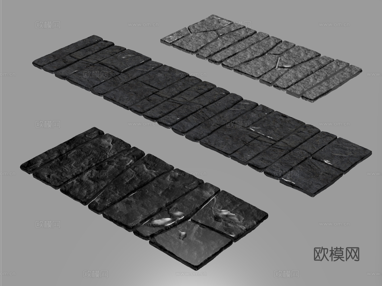 现代景观汀步 园林铺地 青石板su模型