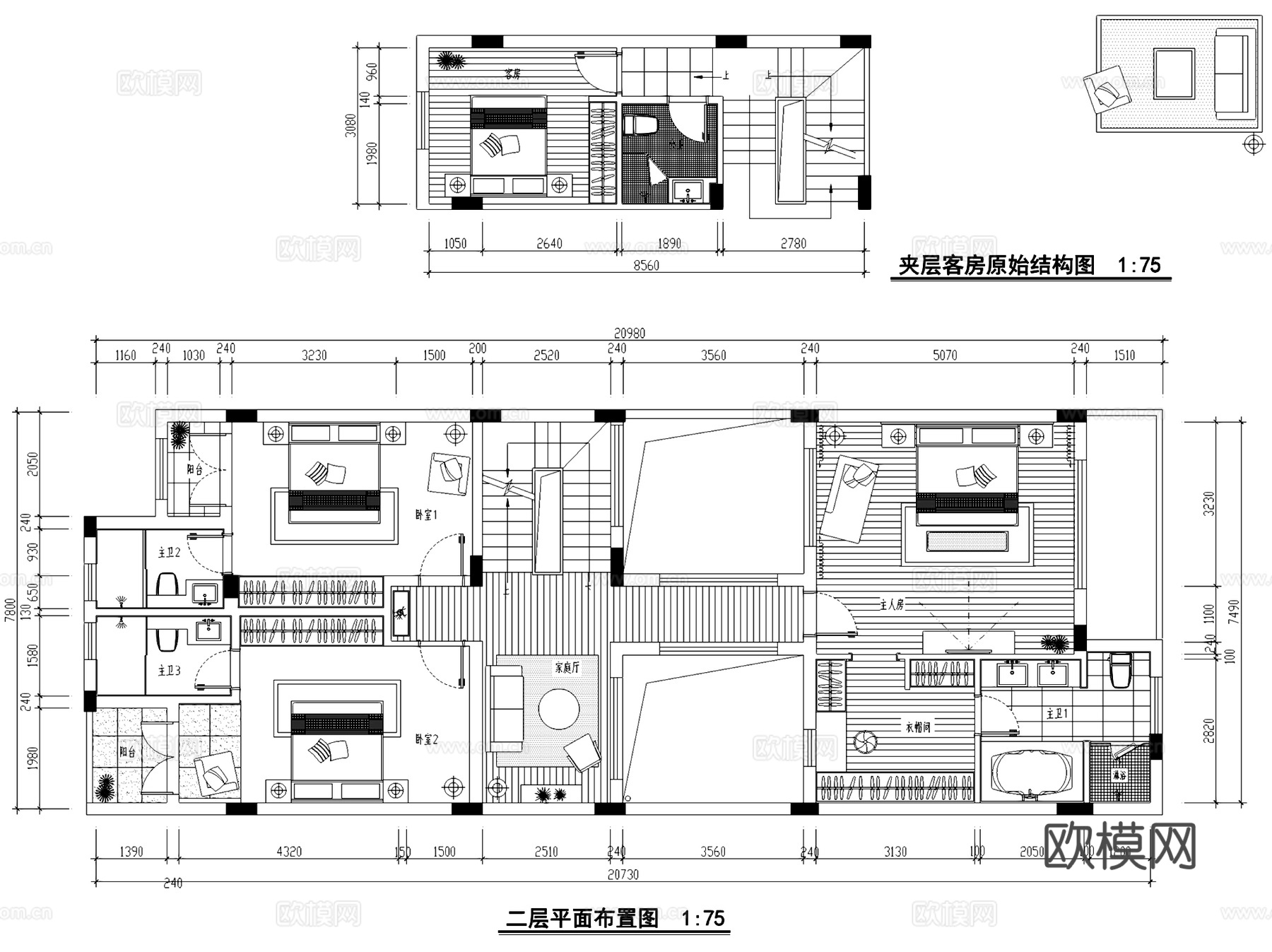 宝安曦城欧式三层别墅室内家装CAD施工图cad施工图