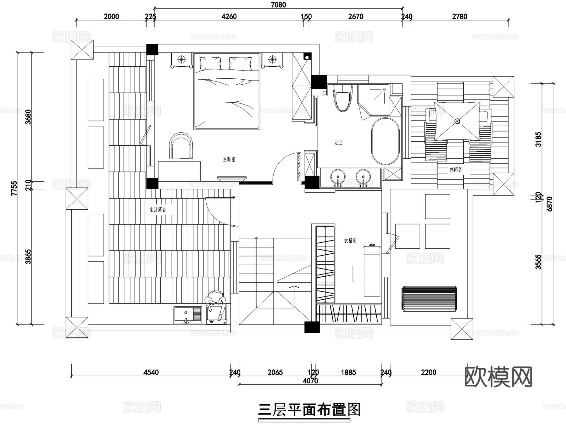 公园道一号A区1#204三层别墅室内家装CAD施工图cad施工图