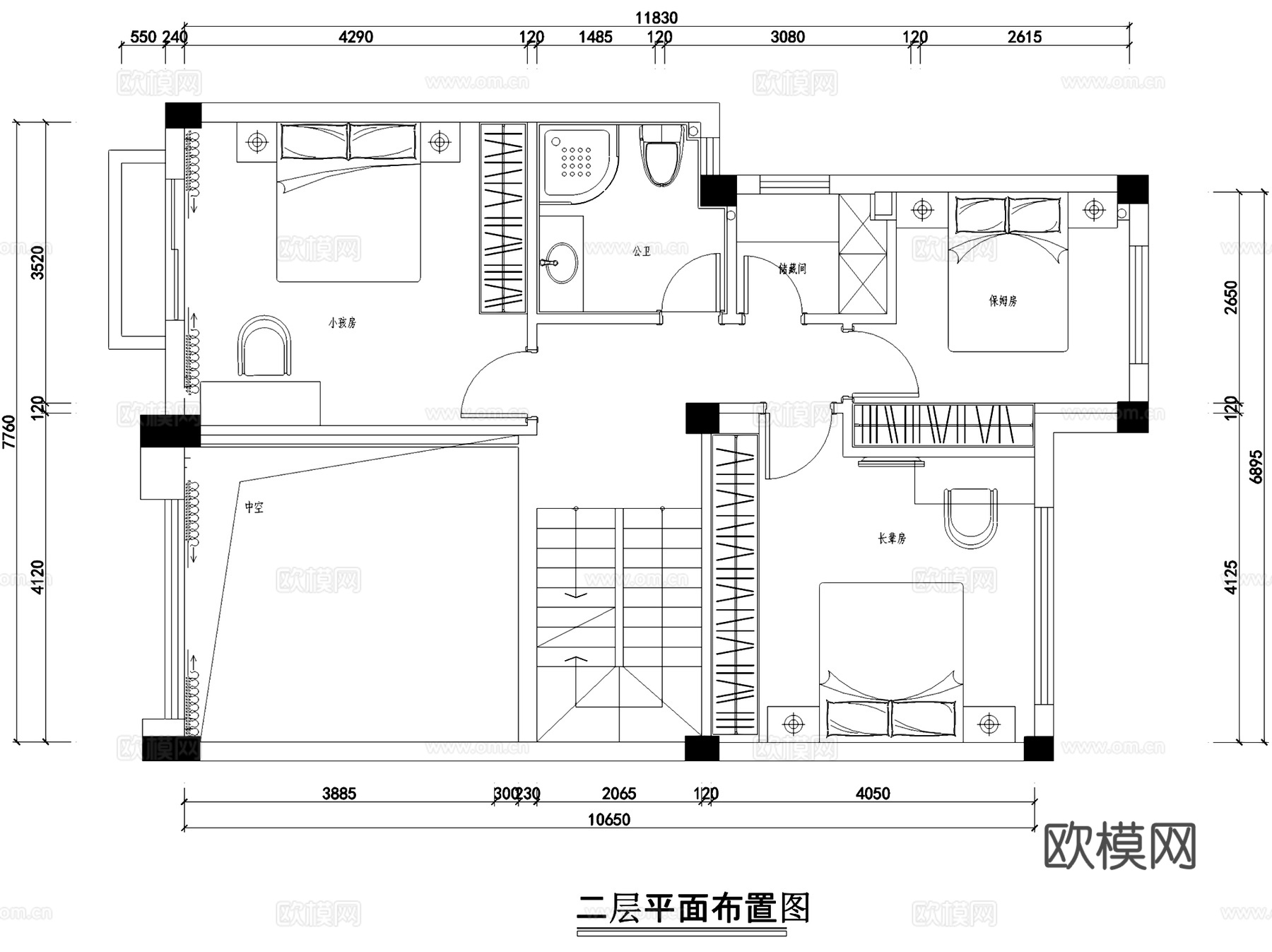 公园道一号A区1#204三层别墅室内家装CAD施工图cad施工图