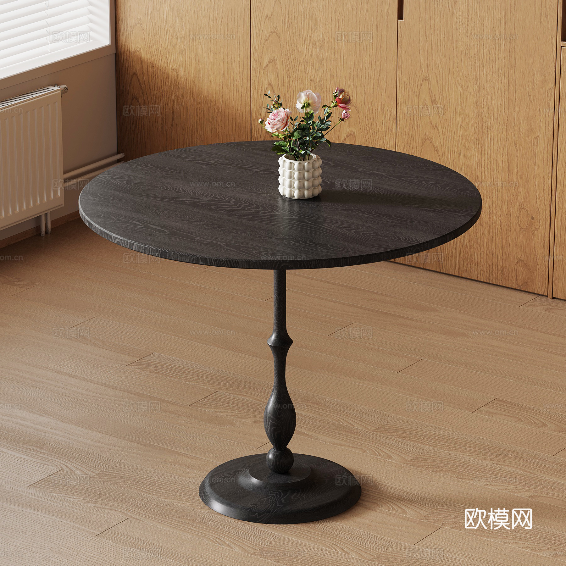 现代复古餐桌 圆餐桌su模型