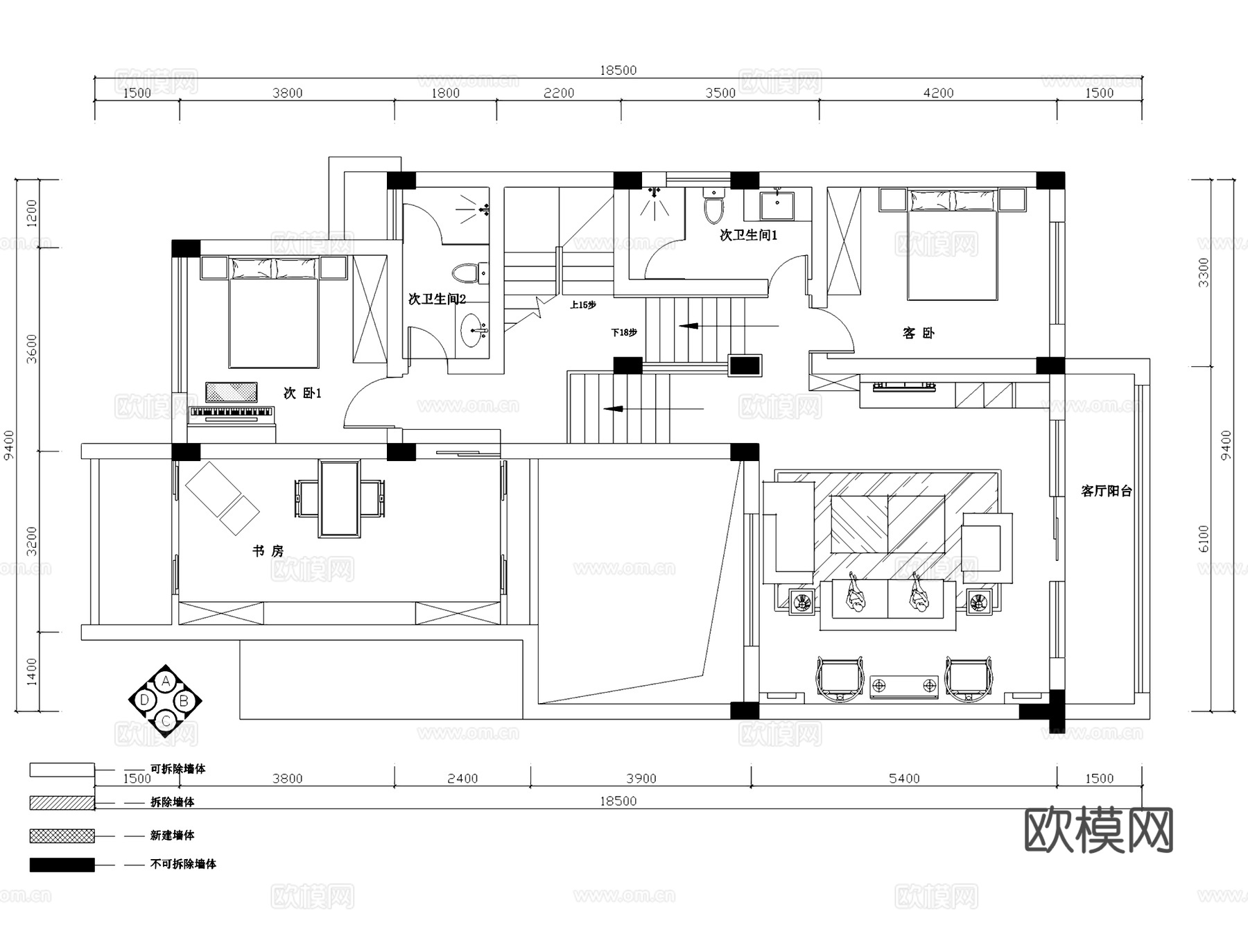 翡翠城四层别墅室内家装CAD施工图cad施工图