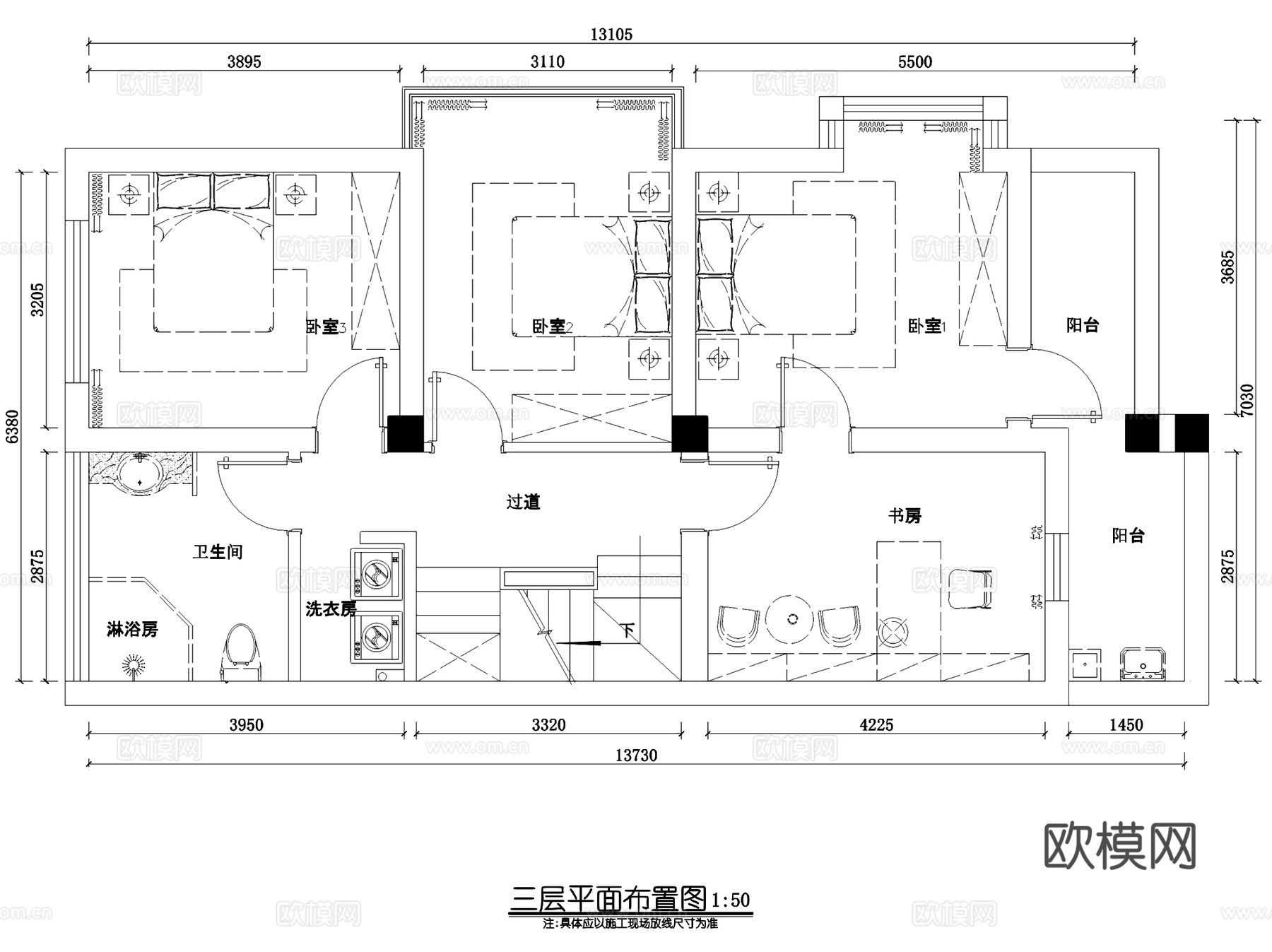 弘景雅墅欧式三层别墅室内家装CAD施工图cad施工图