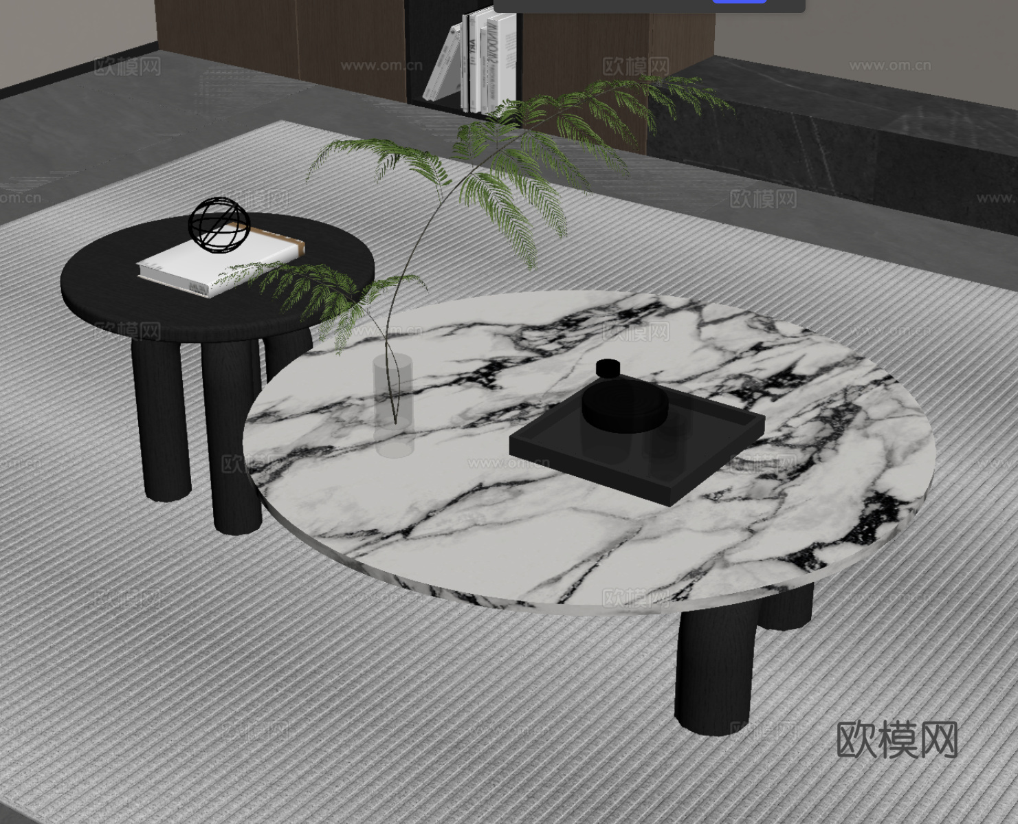 现代意式茶几 大理石茶几 子母茶几su模型