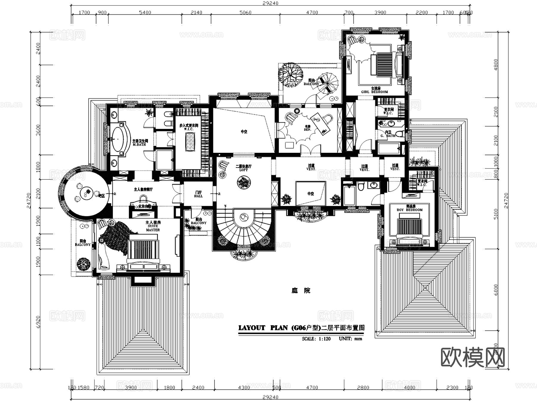 杭州桃花源G06二层别墅室内家装CAD施工图cad施工图