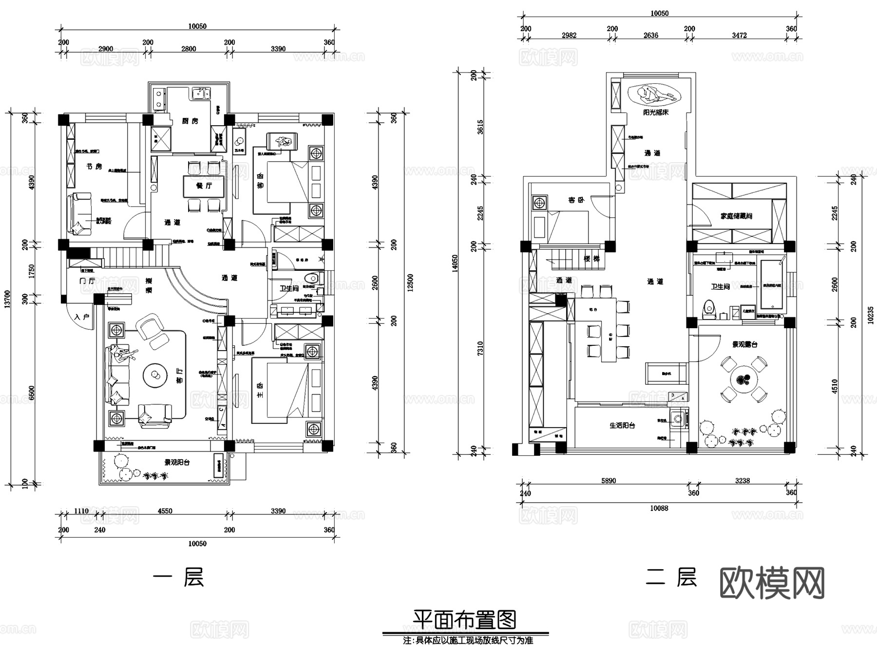 美式简约王府二层复式室内家装CAD施工图cad施工图