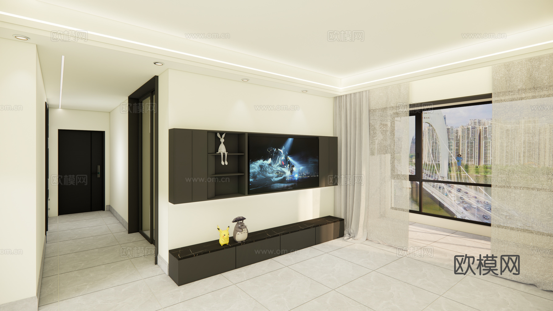 现代电视柜su模型