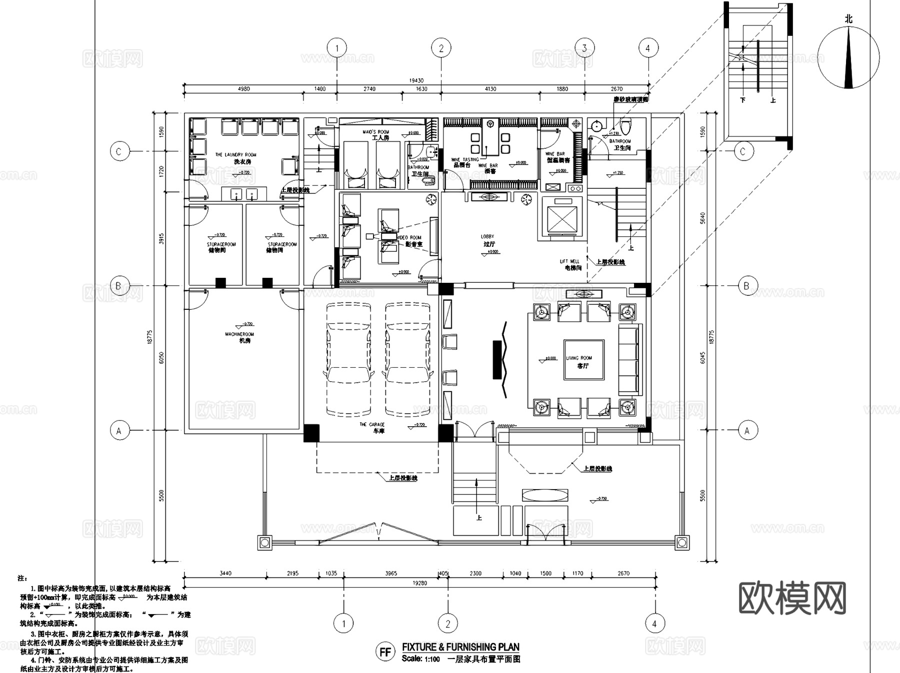 广州元邦山清水秀私宅四层别墅A902室内家装CAD施工图整套cad施工图