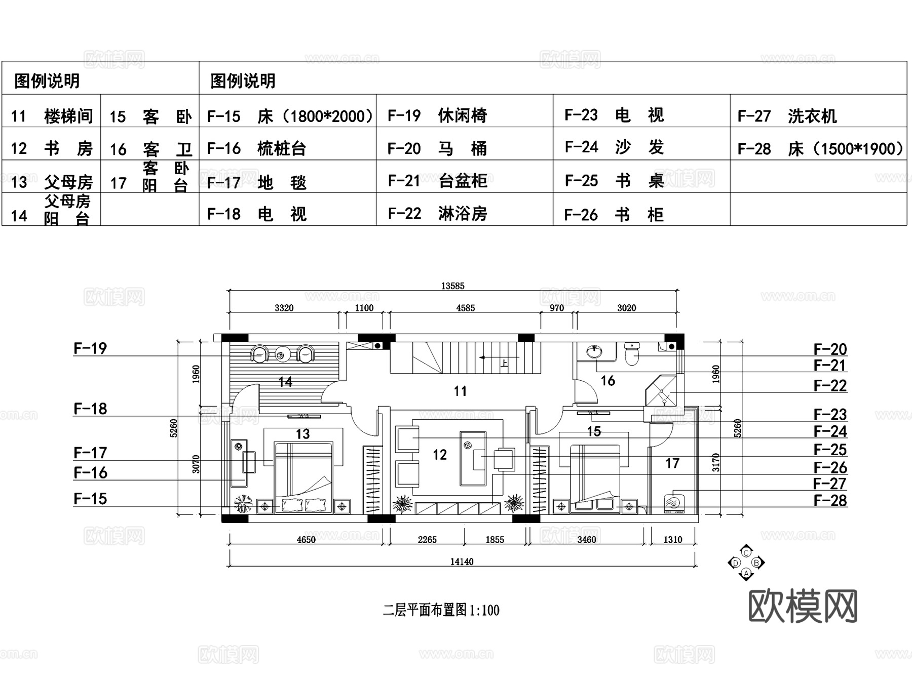 奥林匹克花园三层别墅私宅室内家装CAD施工图cad施工图
