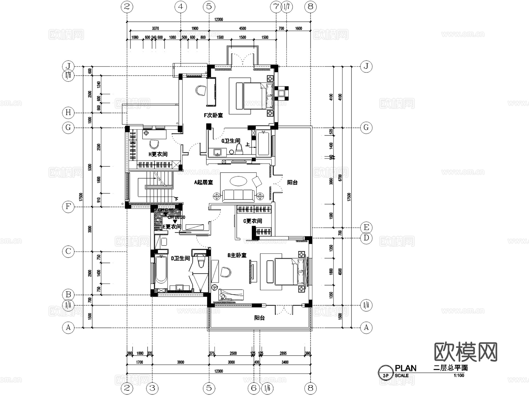 湖玺二层别墅13号样板房室内家装CAD施工图整套cad施工图