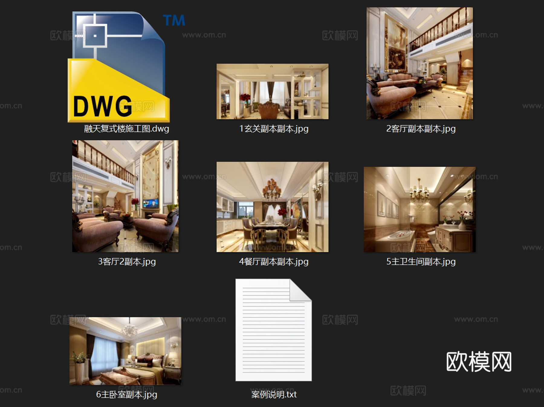 沧州融天欧式复式室内家装CAD施工图cad施工图