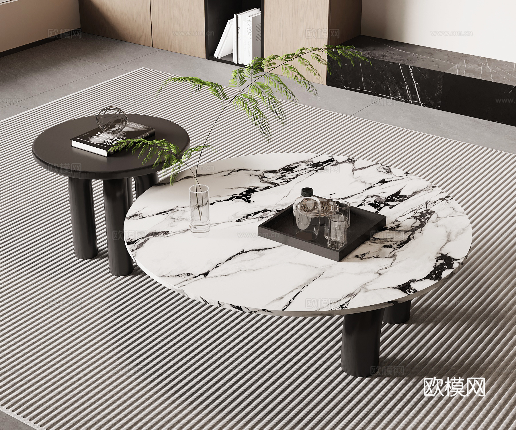 现代意式茶几 大理石茶几 子母茶几su模型