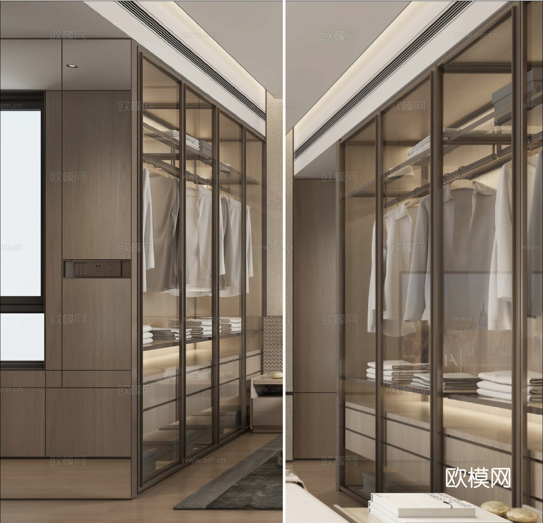 卧室玻璃衣柜详图、衣柜玻璃门详图、固装衣柜深化图纸、衣帽间玻cad施工图