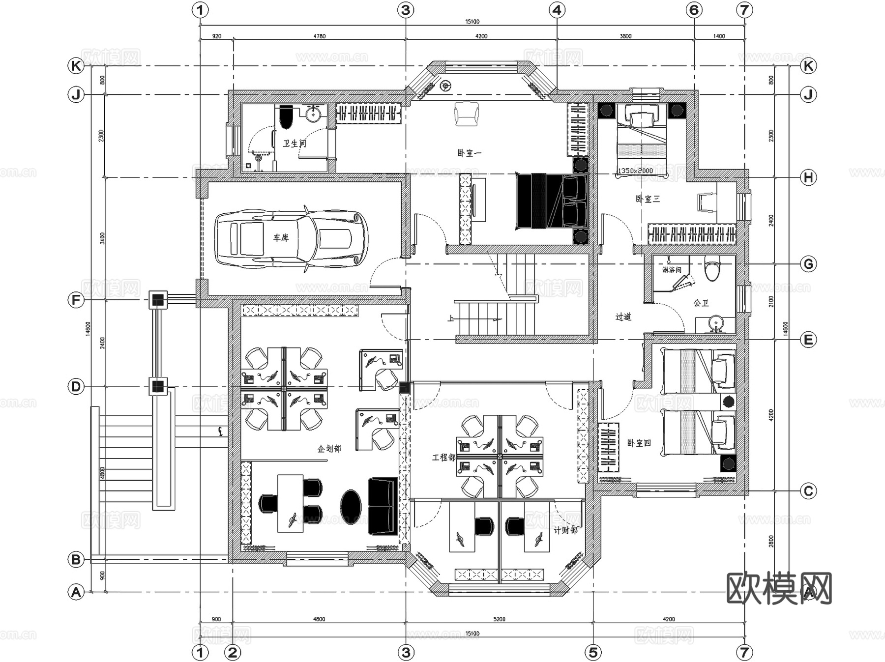 池州二层别墅办公住宅室内家装CAD施工图cad施工图