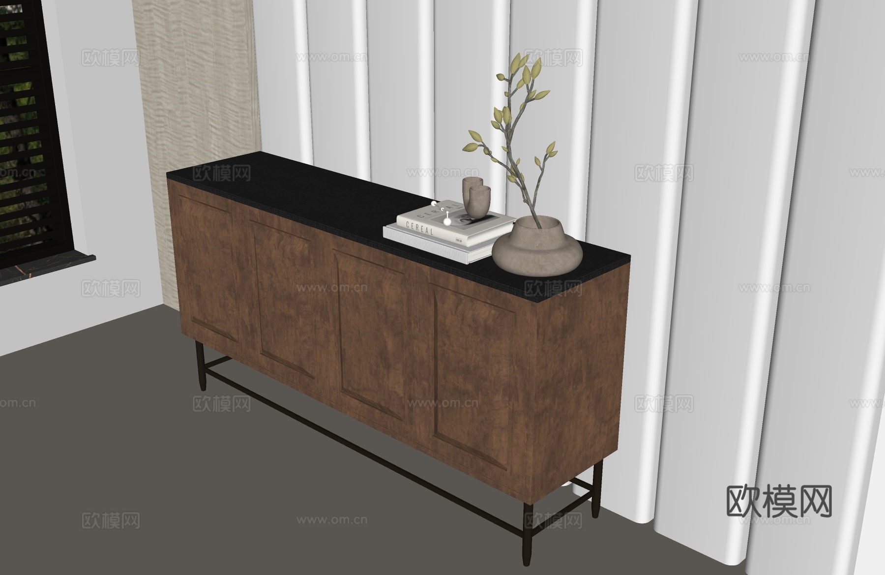 美式边柜 美式玄关柜 美式斗柜 美式装饰柜 现代美式边柜su模型