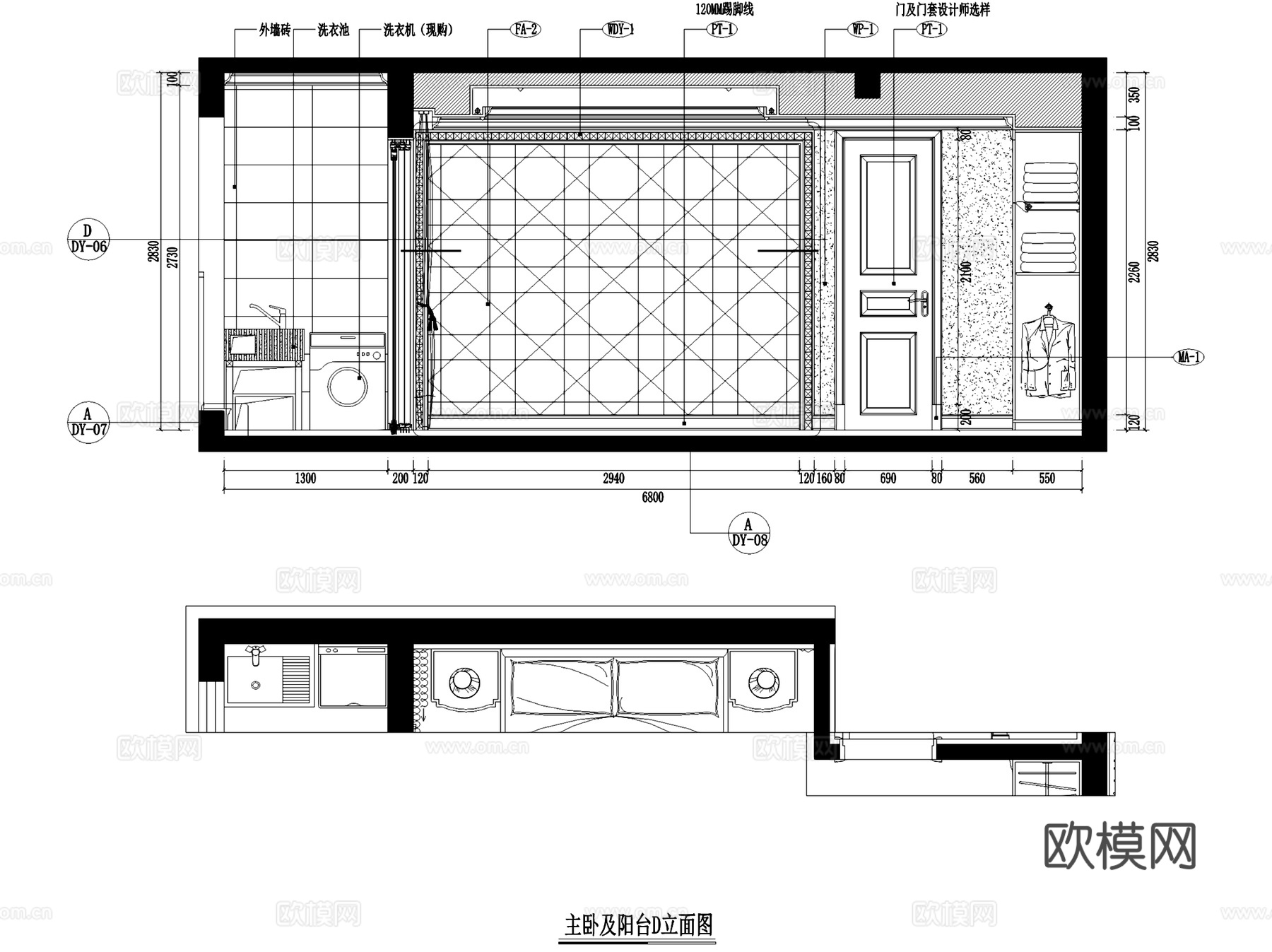 美和首府1#F1-1户型室内家装平层CAD施工图cad施工图