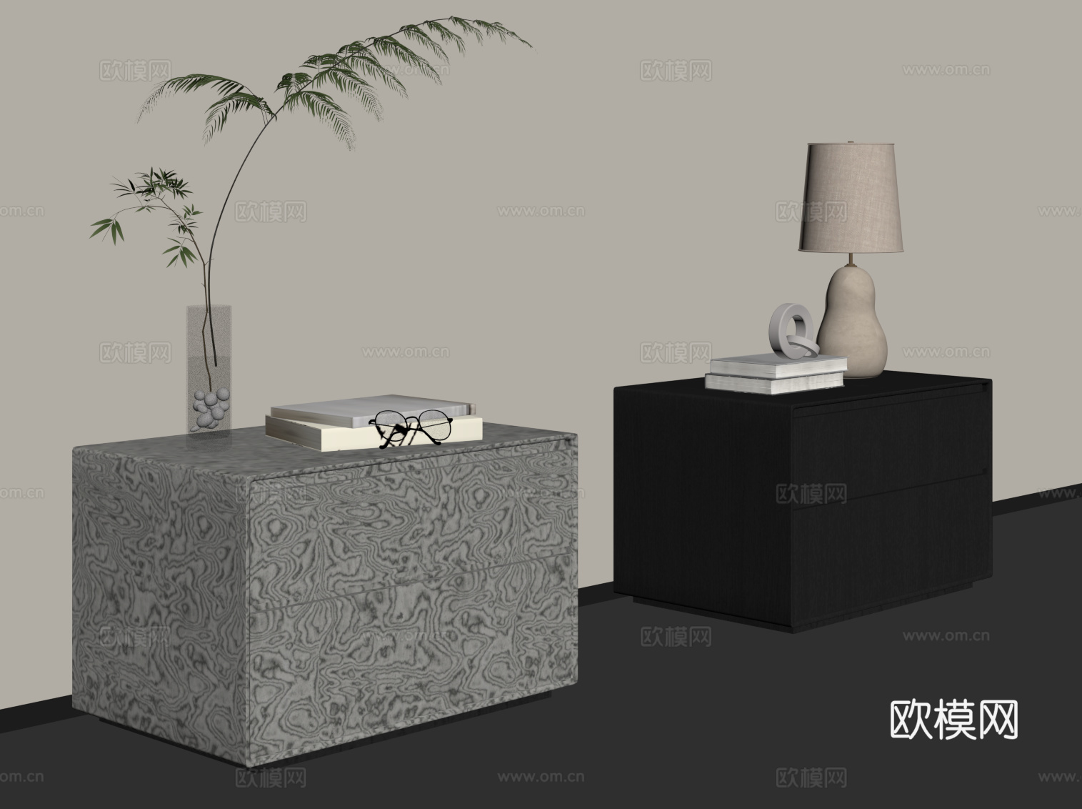 现代意式床头柜su模型