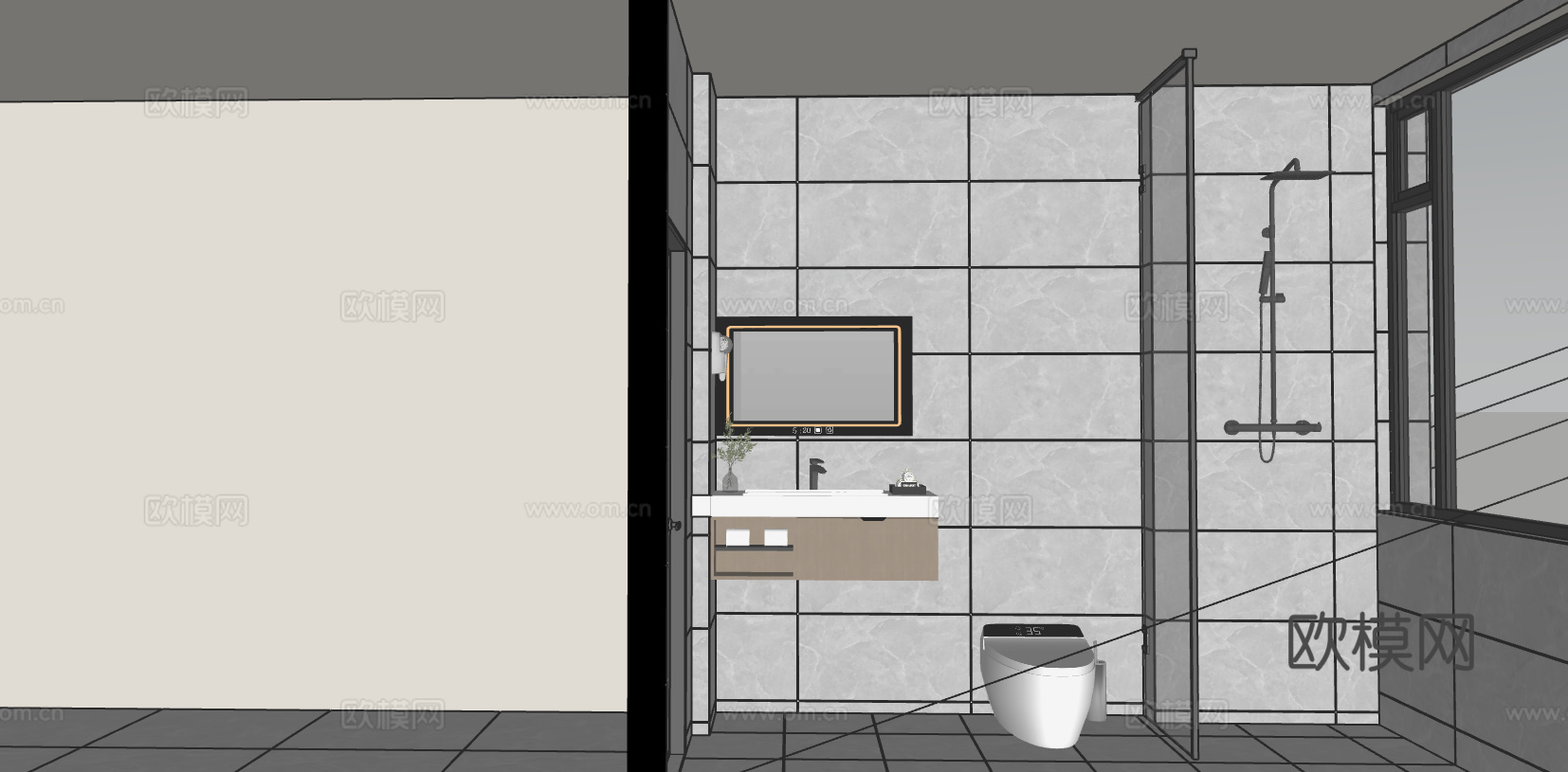 现代干湿分离卫生间su模型