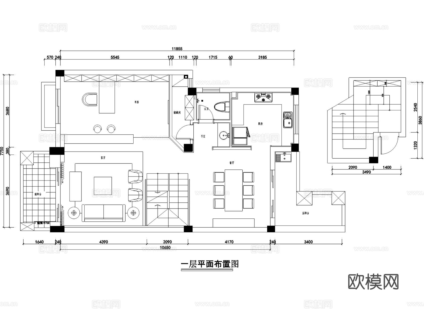 公园道一号A区1#204三层别墅室内家装CAD施工图cad施工图