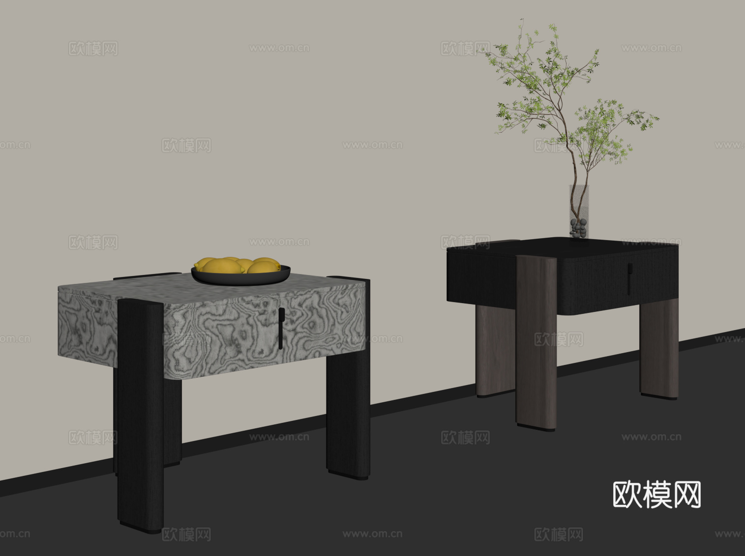 现代意式床头柜su模型