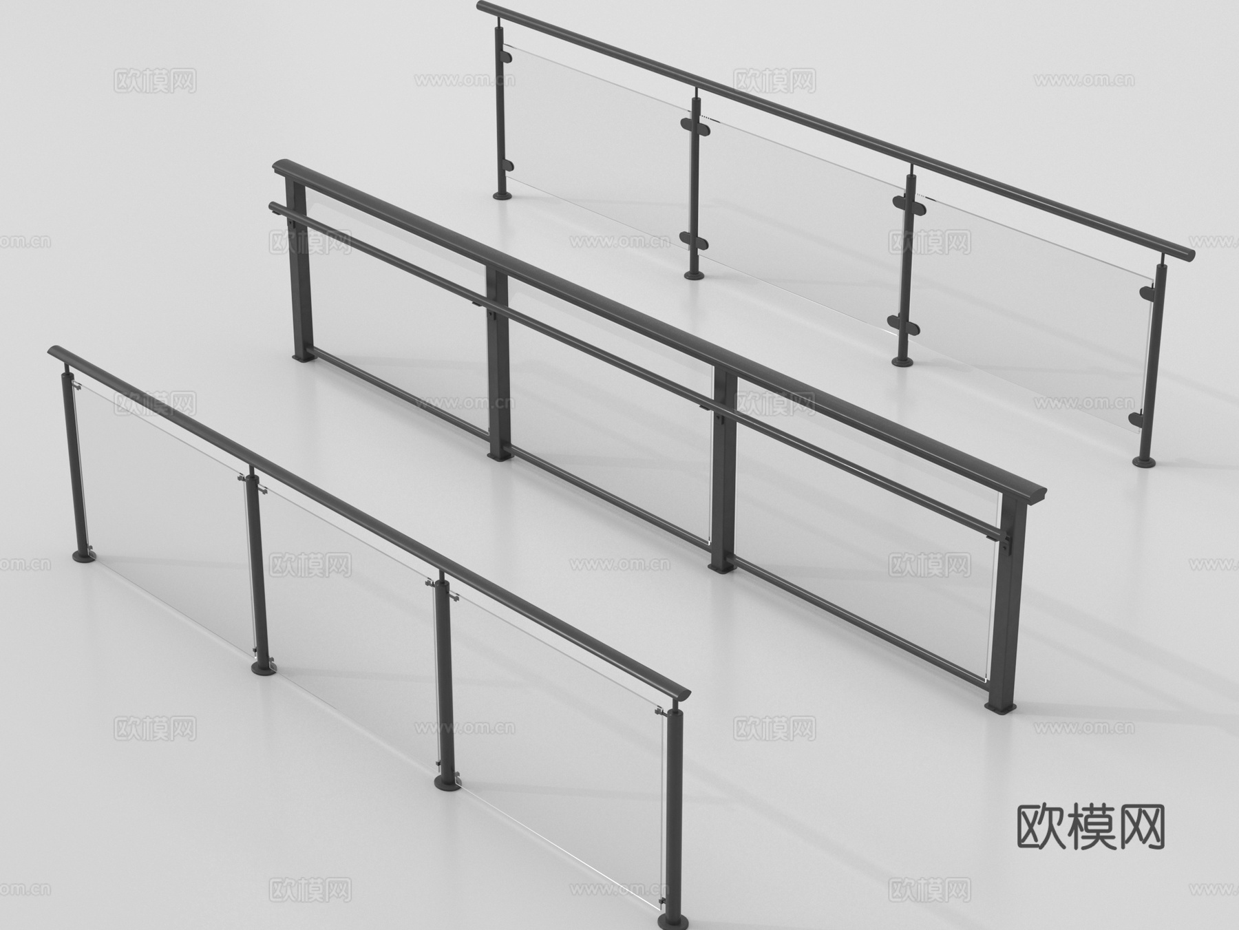 现代围栏护栏 玻璃栏杆 护栏 扶手 阳台护栏su模型