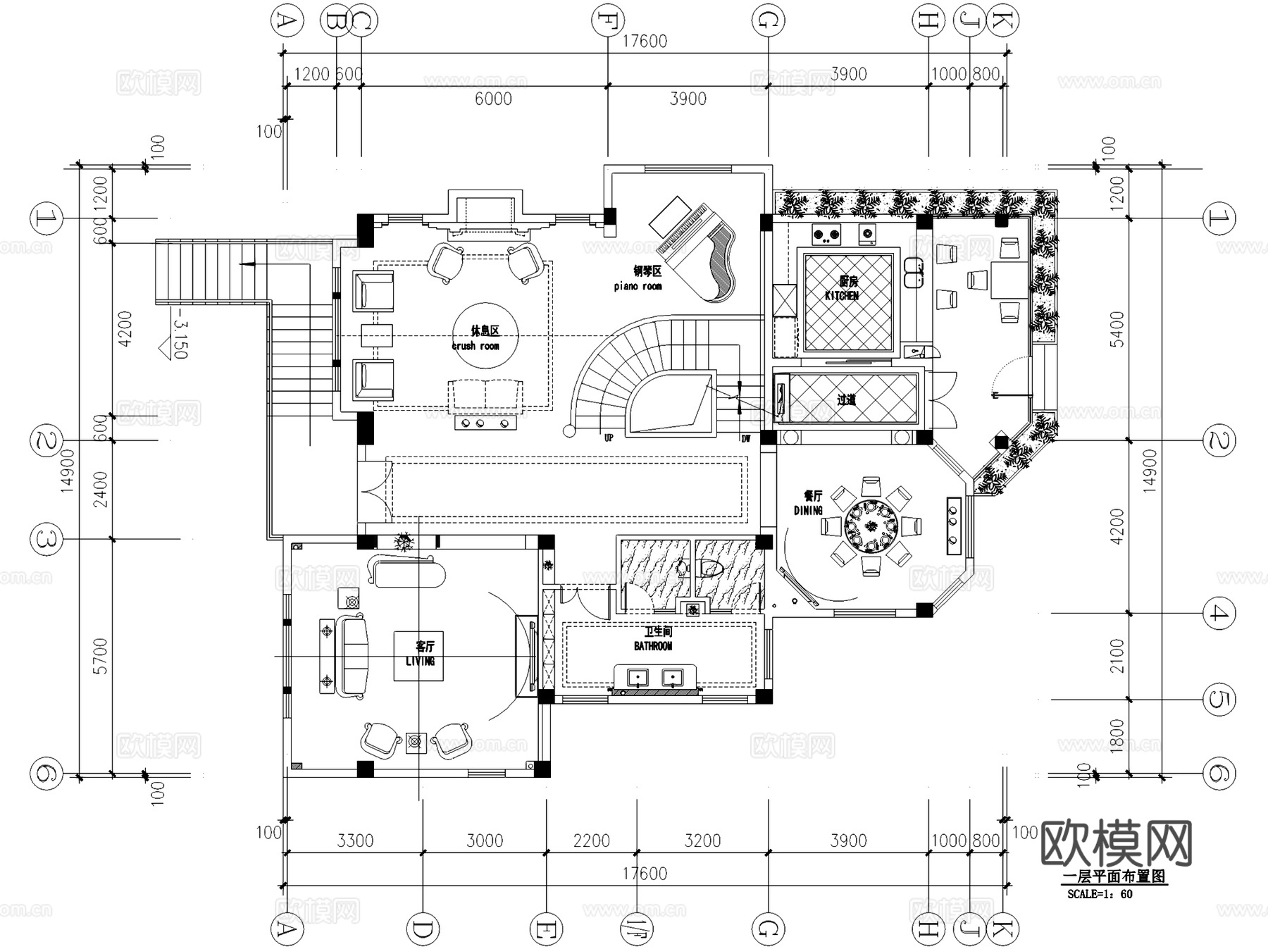 居住主题三层别墅V3C型506室内家装CAD施工图cad施工图