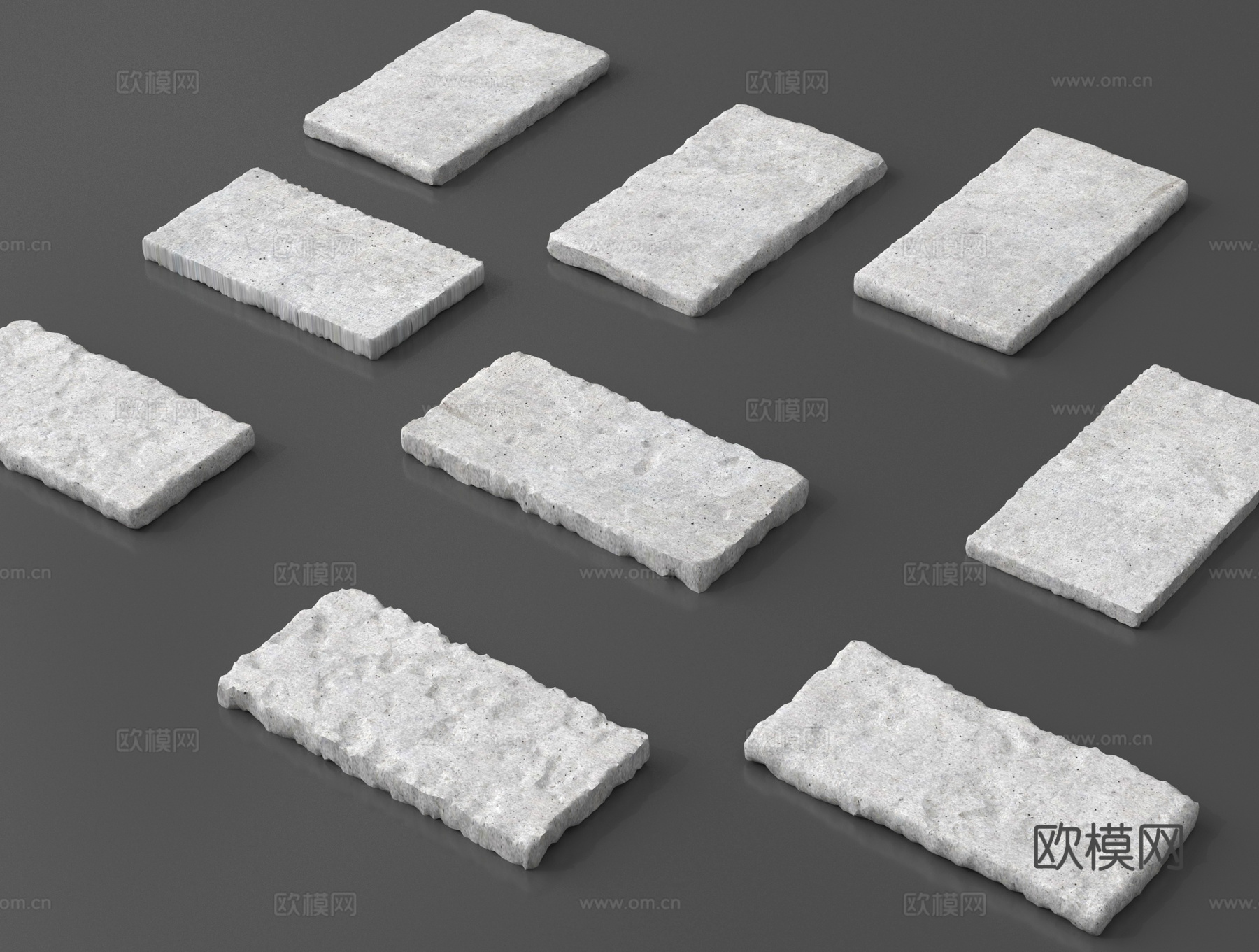 现代汀步 老石板 青石板 园林铺地su模型