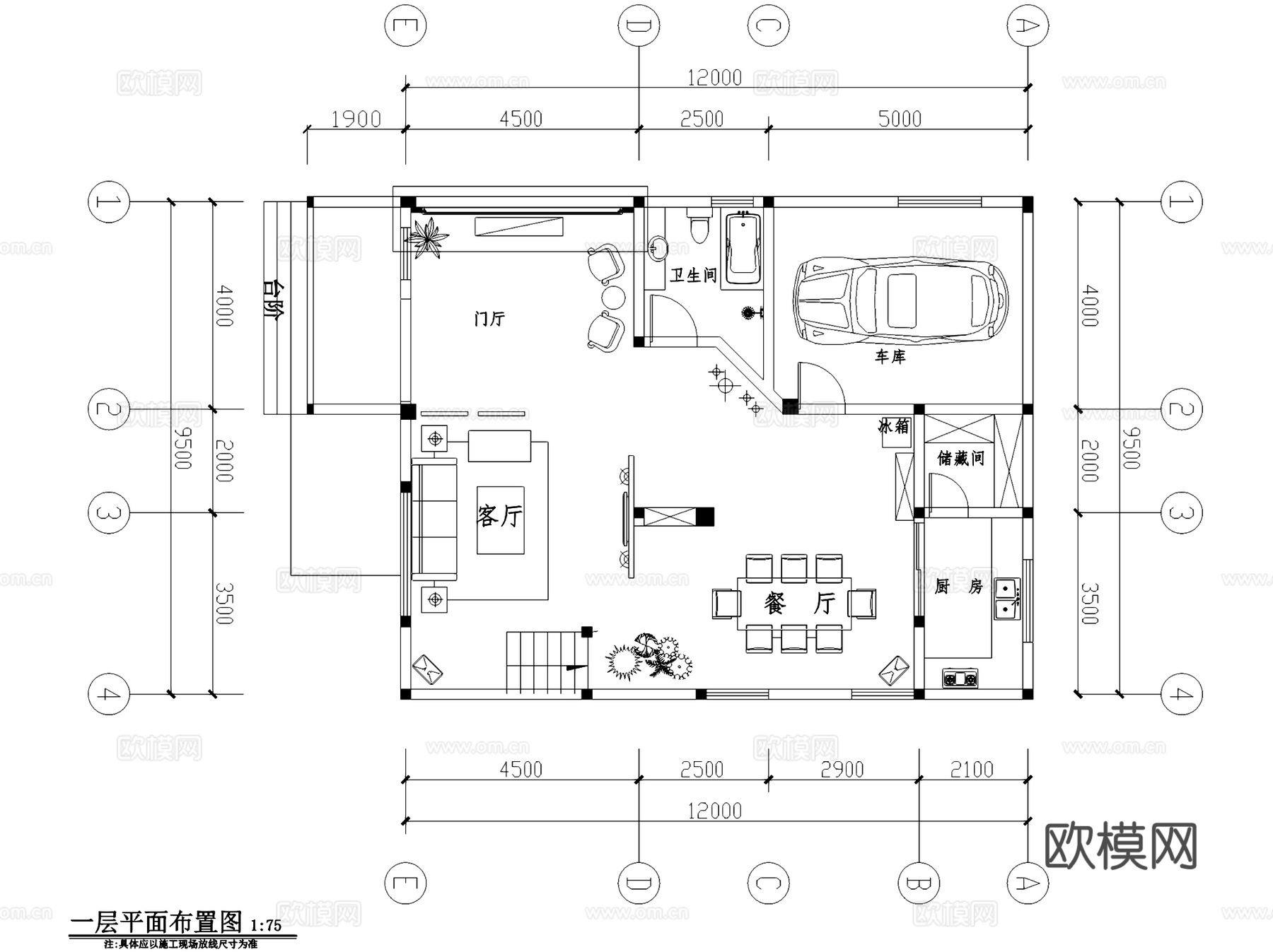 简欧风二层别墅室内家装CAD施工图cad施工图