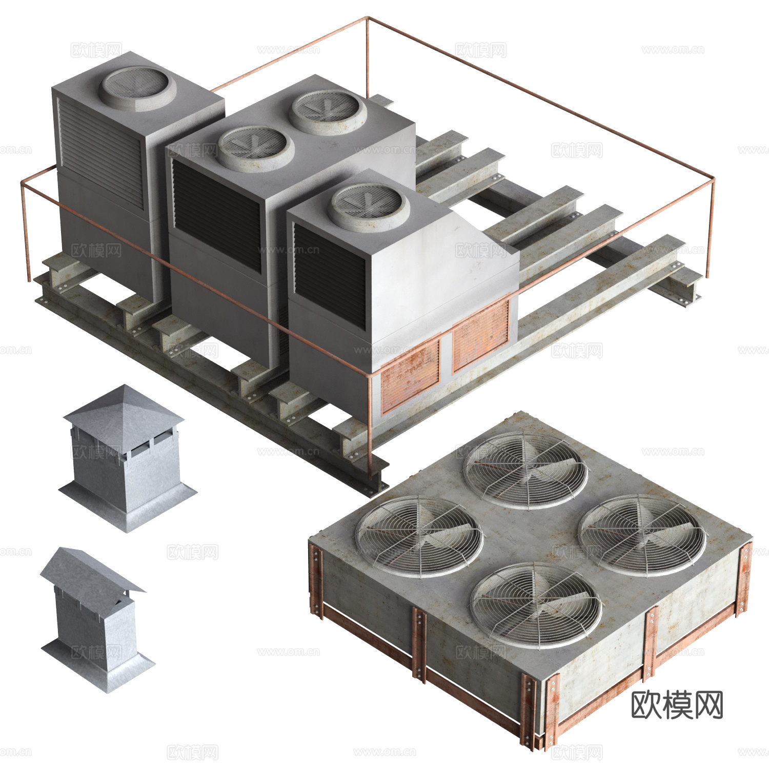 屋顶建筑设备 空调排风 排烟设备su模型