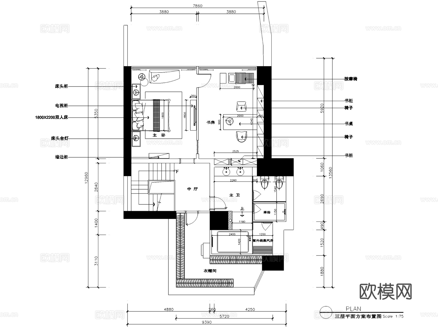 金域蓝湾5栋TH3三层别墅私宅室内家装CAD施工图cad施工图