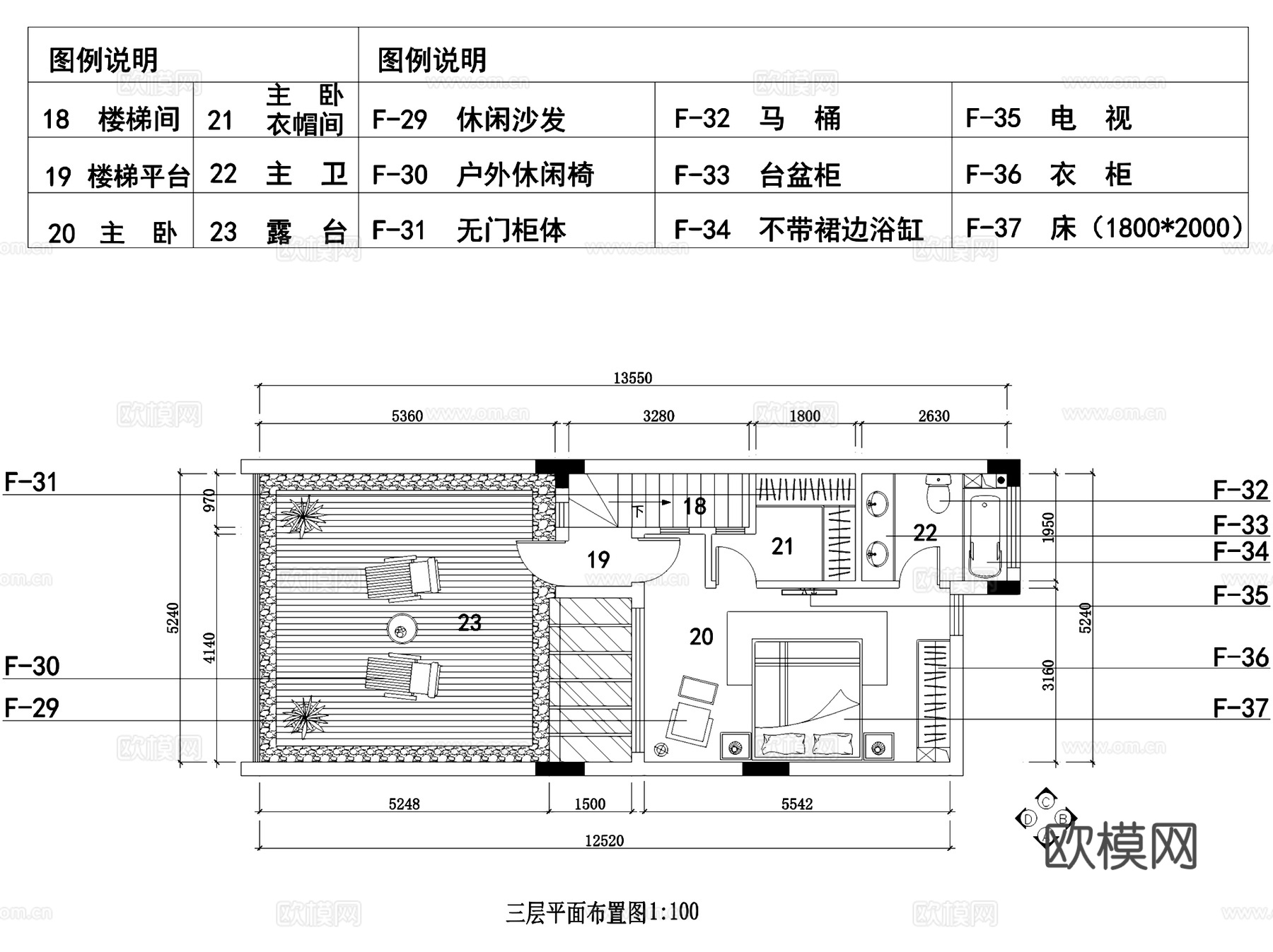 奥林匹克花园三层别墅私宅室内家装CAD施工图cad施工图