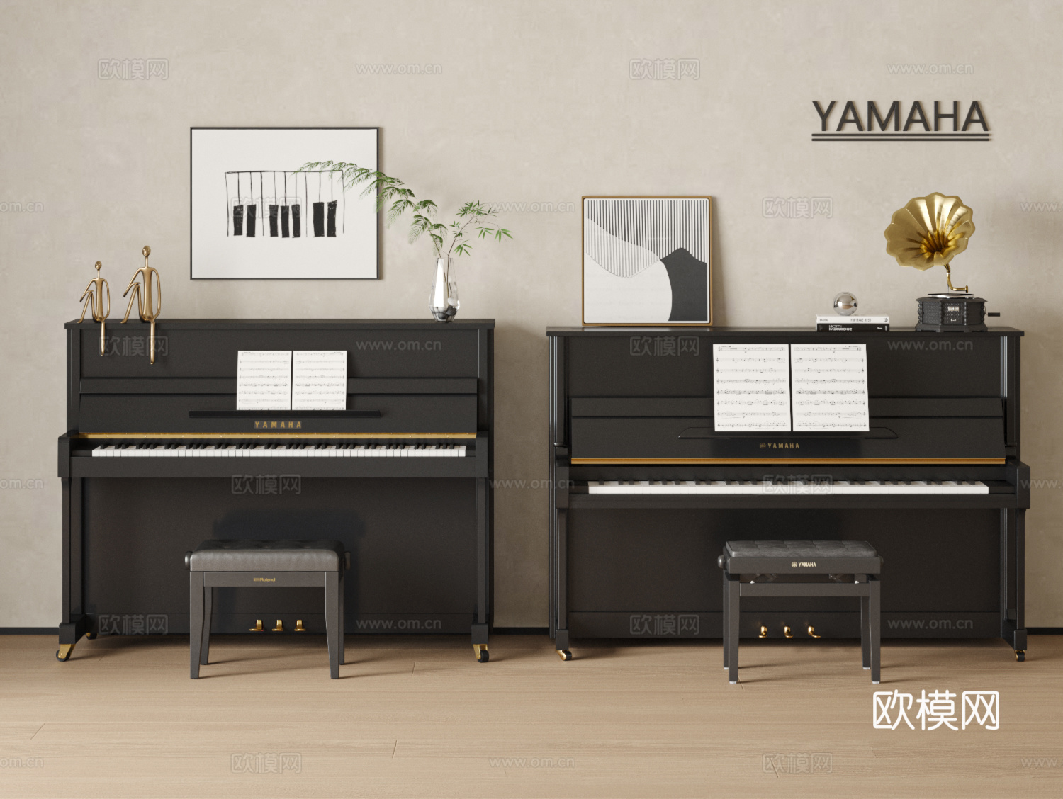 YAMAHA 现代钢琴组合su模型