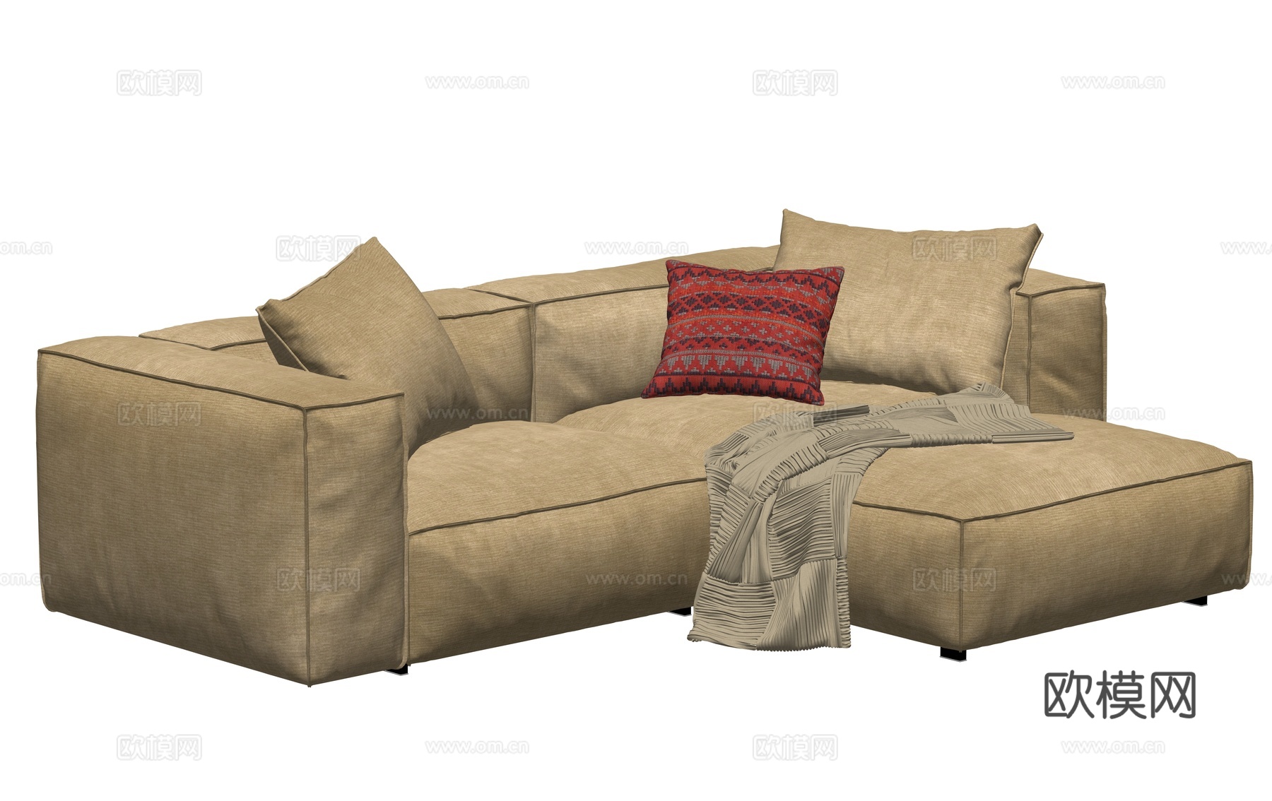 Living Divani 布艺双人沙发 豆腐块沙发 客厅沙su模型