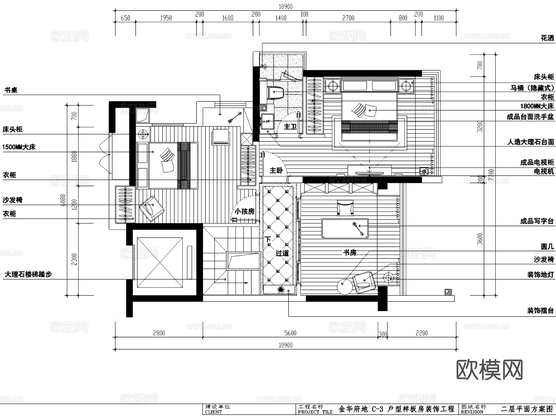 金华府地欧式C-3户型复式室内家装CAD施工图cad施工图