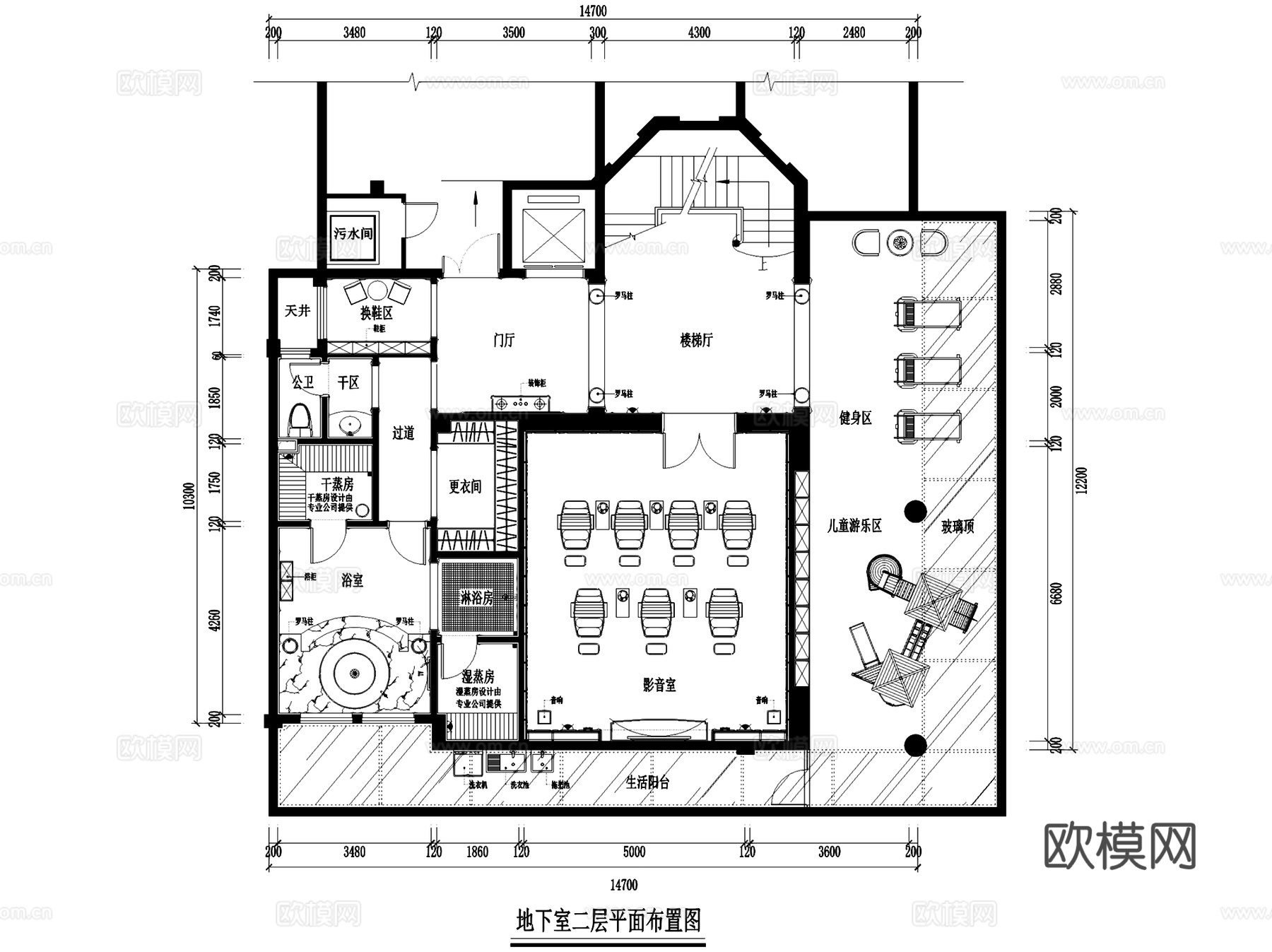 常州8#别墅地下室二层公区室内家装CAD施工图cad施工图