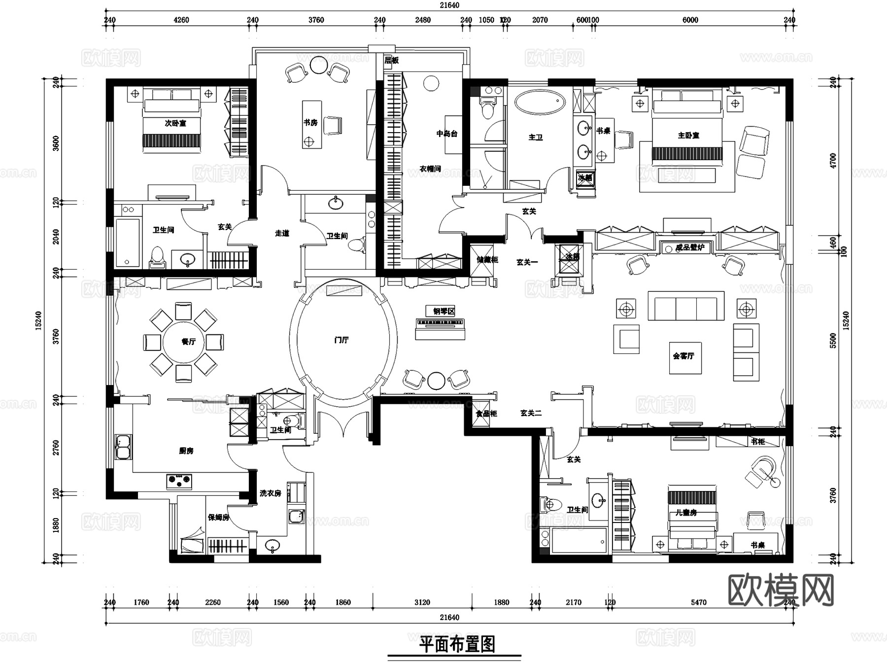 北京西山一号苑公寓大平层室内家装CAD施工图cad施工图