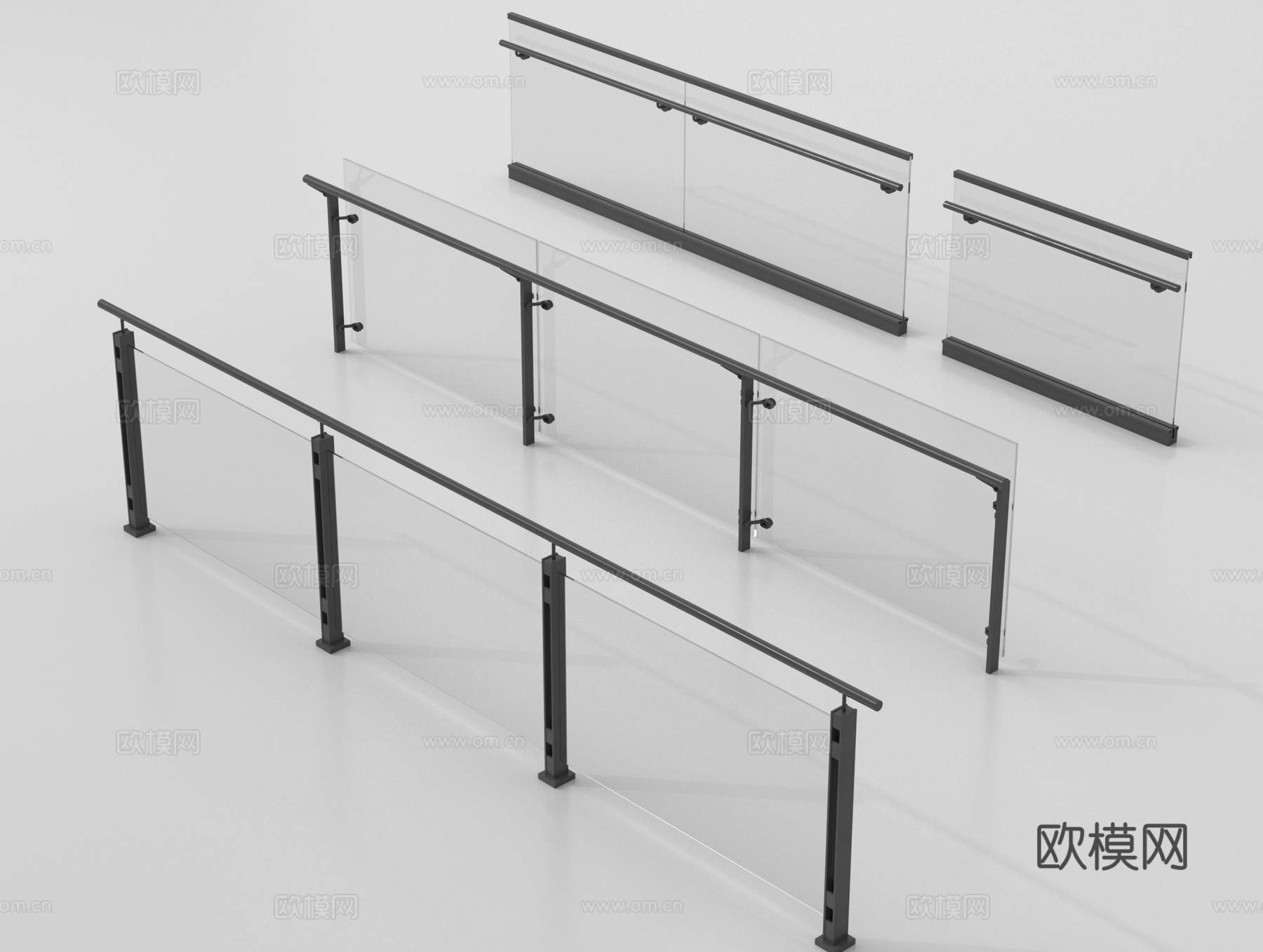 现代围栏护栏 玻璃栏杆 护栏 扶手 阳台护栏su模型