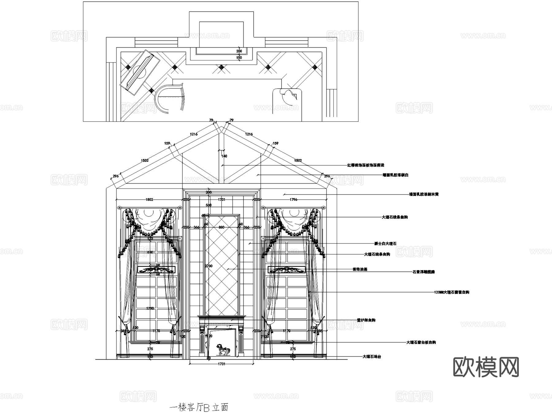 二层欧式别墅室内家装CAD施工图cad施工图