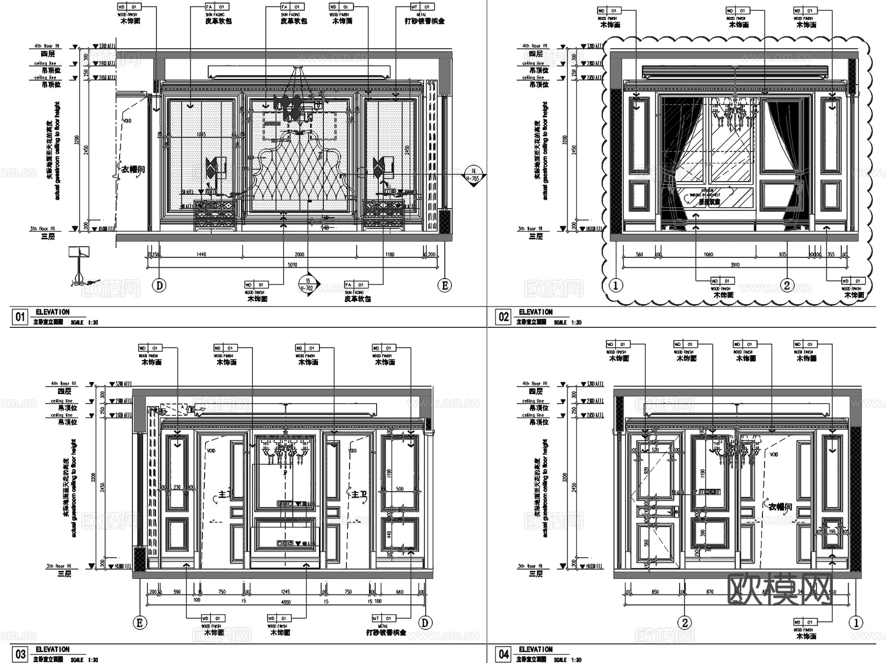 成都中洲中央公园T3三层别墅室内家装CAD施工图cad施工图
