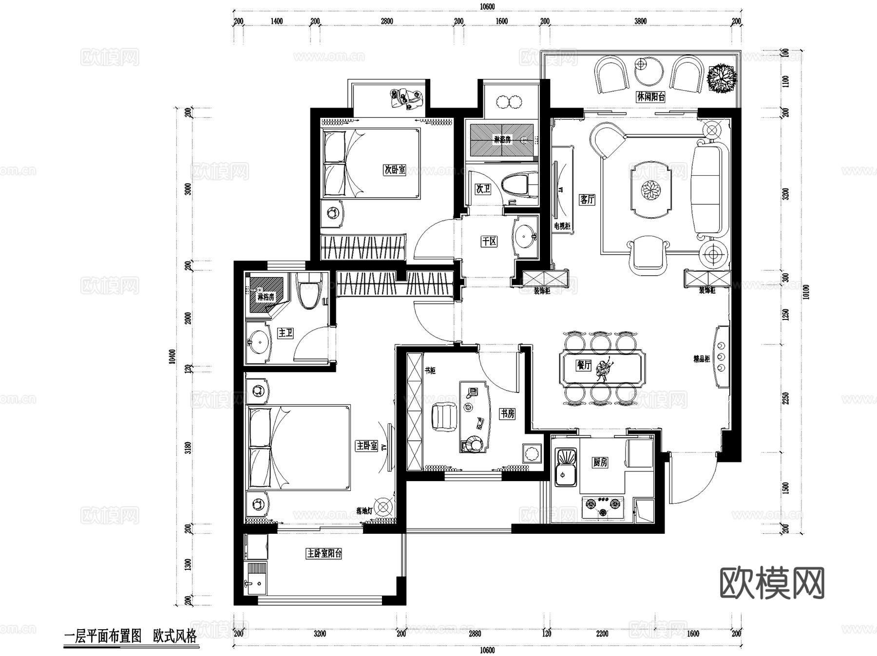 美和首府1#F1-1户型室内家装平层CAD施工图cad施工图