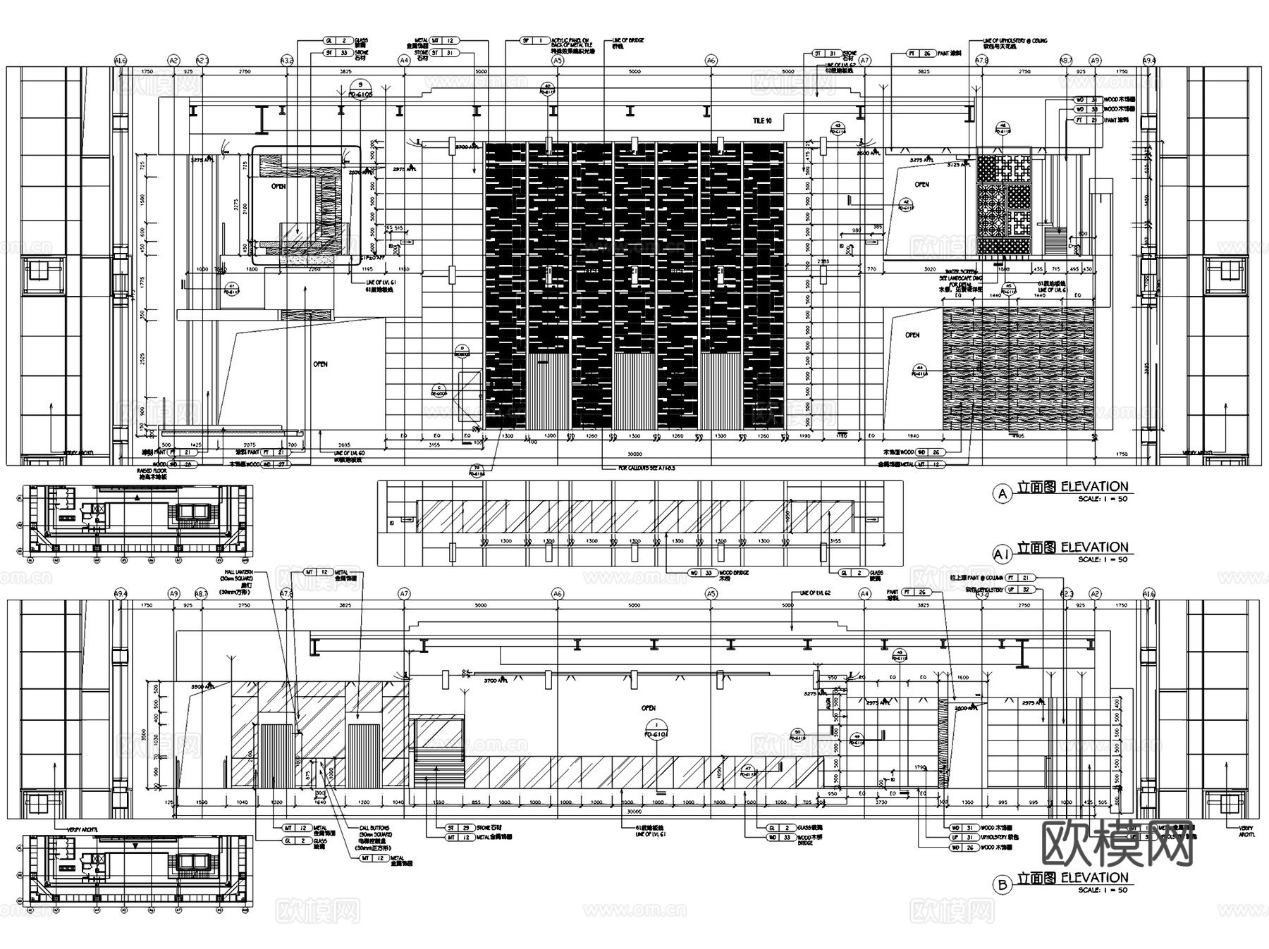 北京银泰中心柏悦酒店61层休闲吧室内工装CAD施工图cad施工图