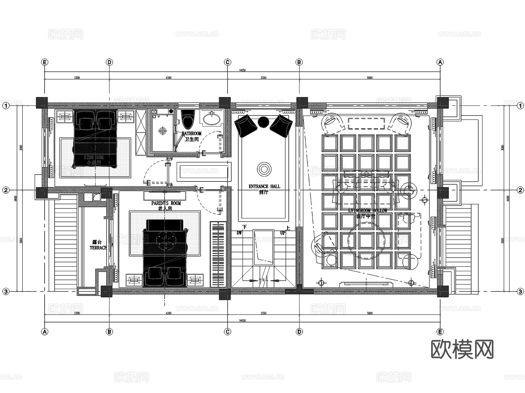 成都中洲中央公园T3三层别墅室内家装CAD施工图cad施工图