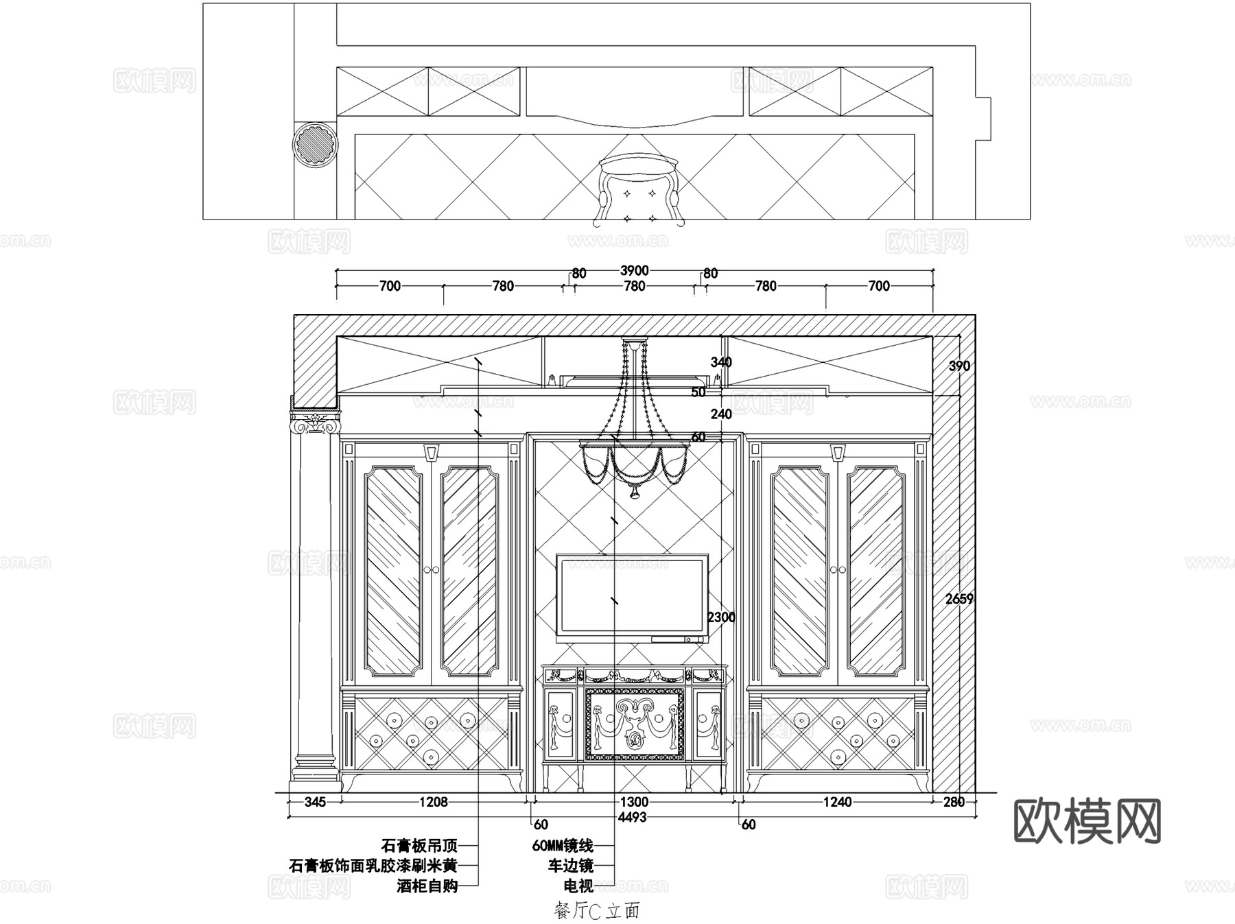 二层欧式别墅室内家装CAD施工图cad施工图