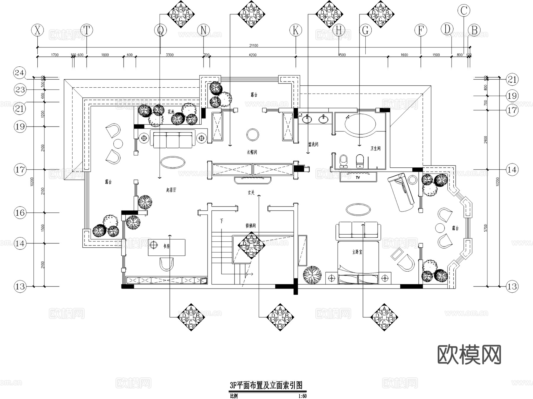 晋渝林畔英伦风三层别墅室内家装CAD施工图整套cad施工图