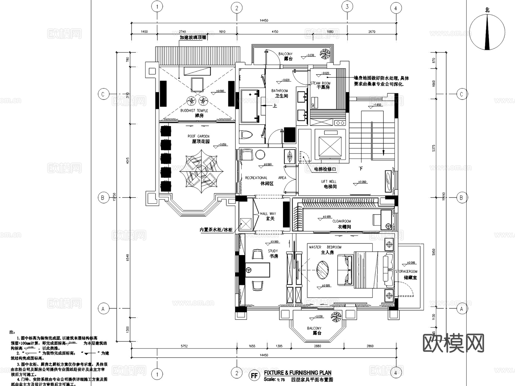 广州元邦山清水秀私宅四层别墅A902室内家装CAD施工图整套cad施工图