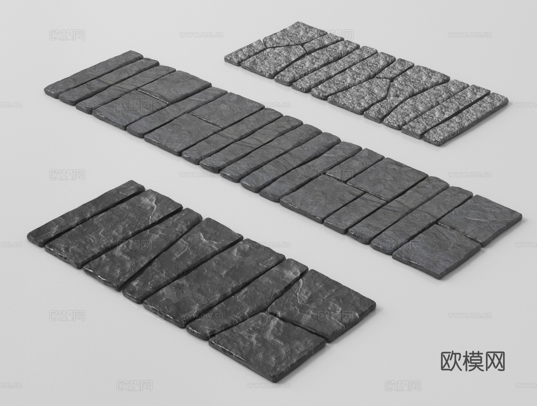 现代景观汀步 园林铺地 青石板su模型