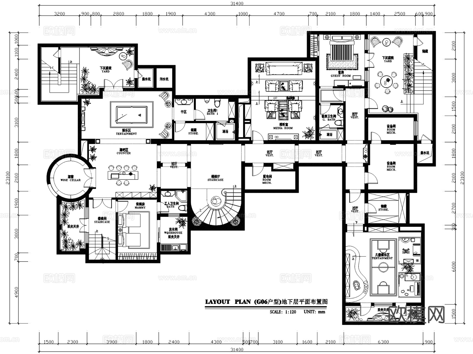 杭州桃花源G06二层别墅室内家装CAD施工图cad施工图