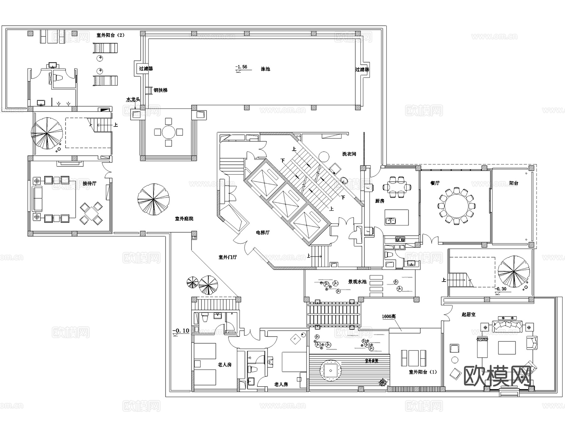 混搭风二层别墅室内家装CAD施工图cad施工图