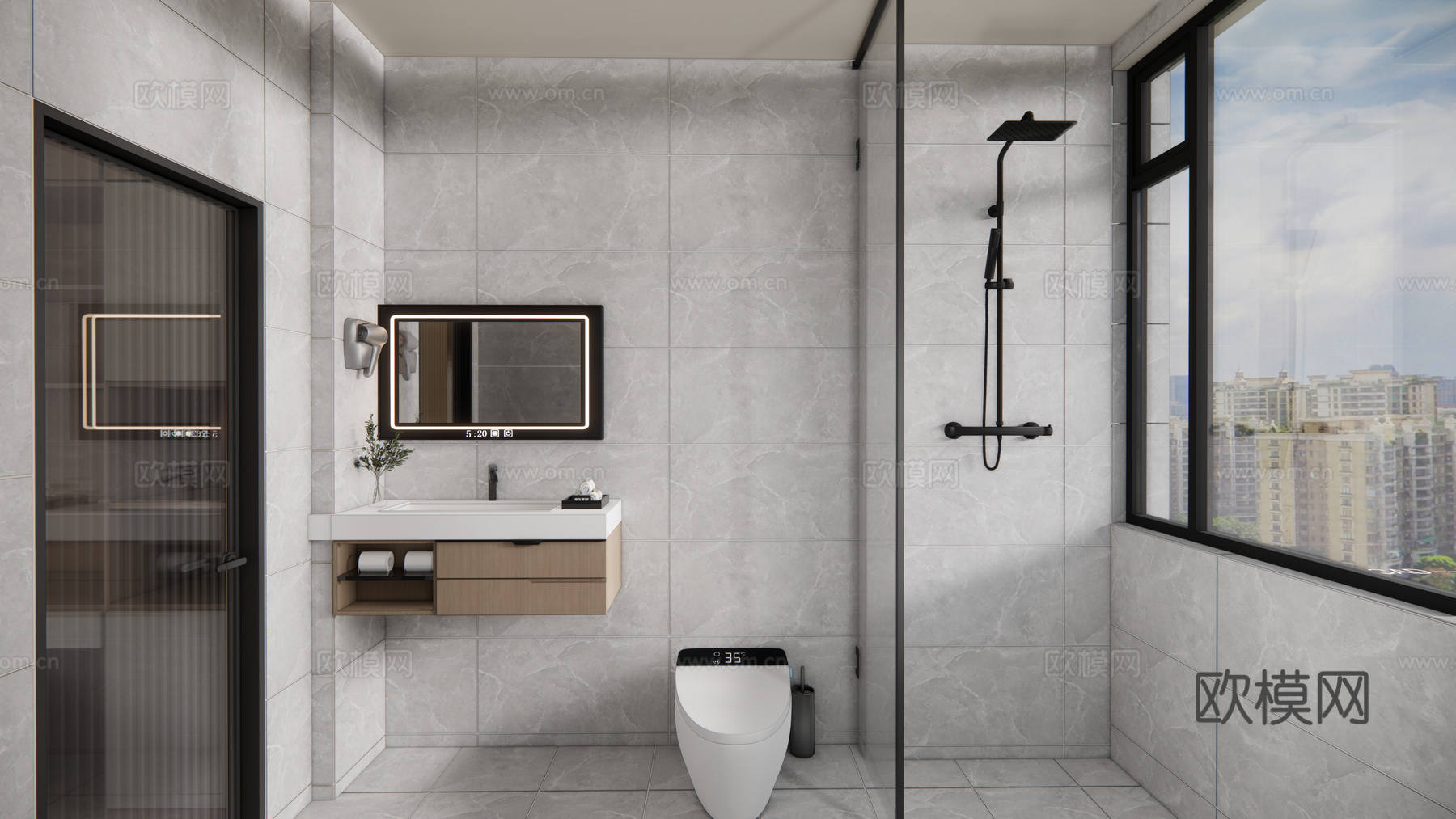 现代干湿分离卫生间su模型